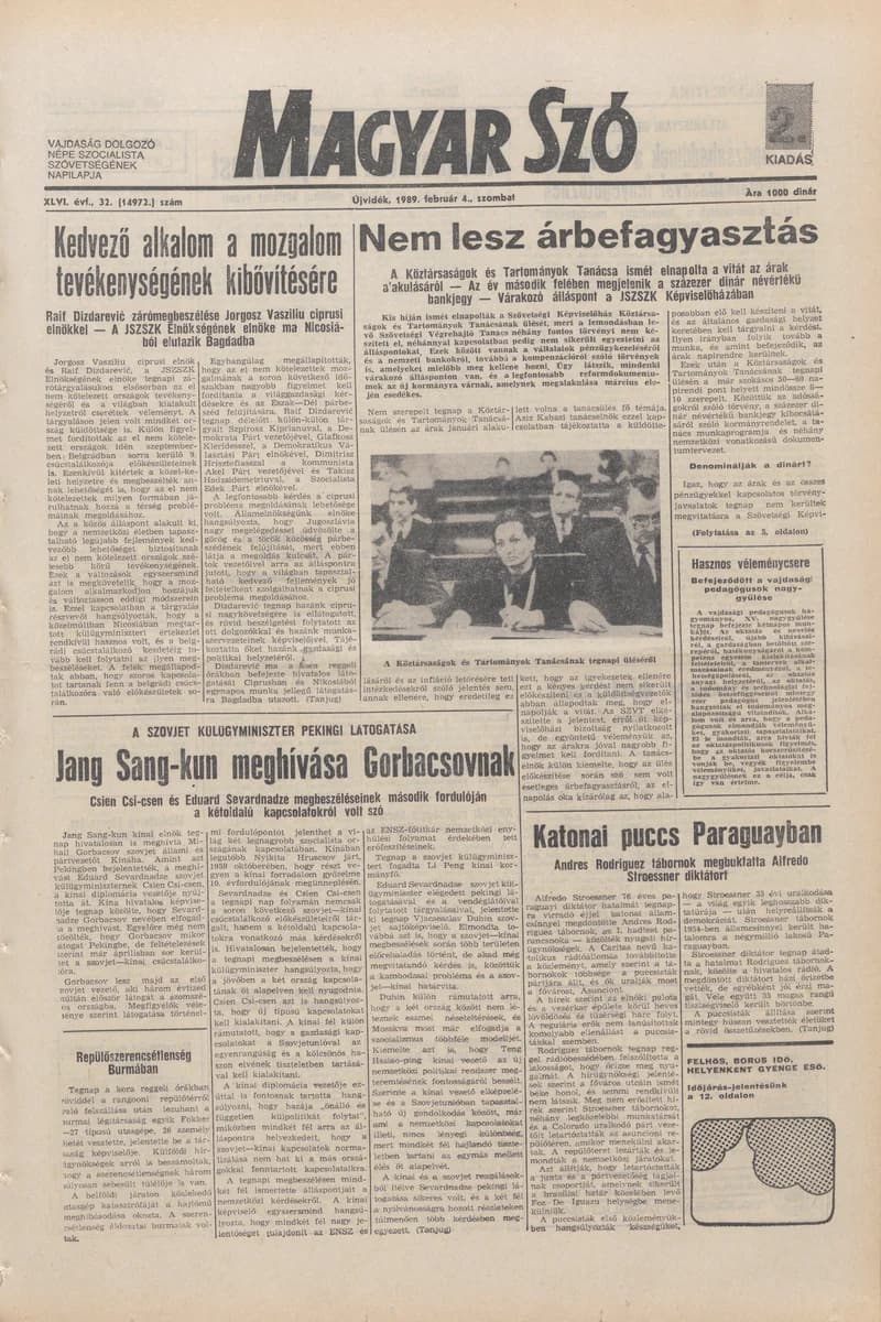 Magyar Szó, 46. évf. 1989. február 4. 32. sz. 1–24. oldal