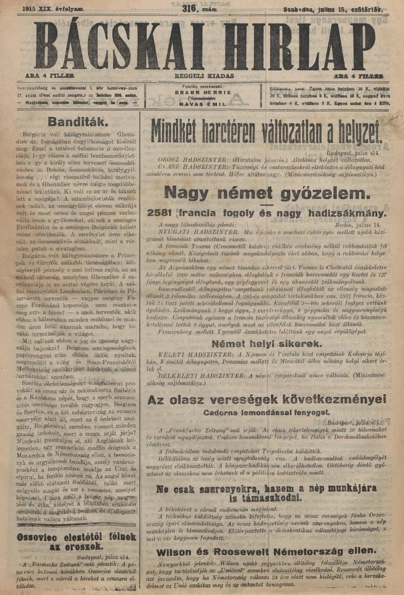 Bácskai Hirlap, 19. évf. 1915. július 15. 316. sz.
