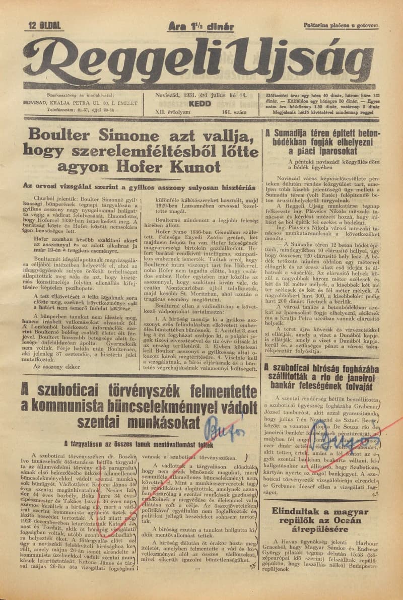 Reggeli Újság, 12. évf. 1931. július 14. 161. sz.