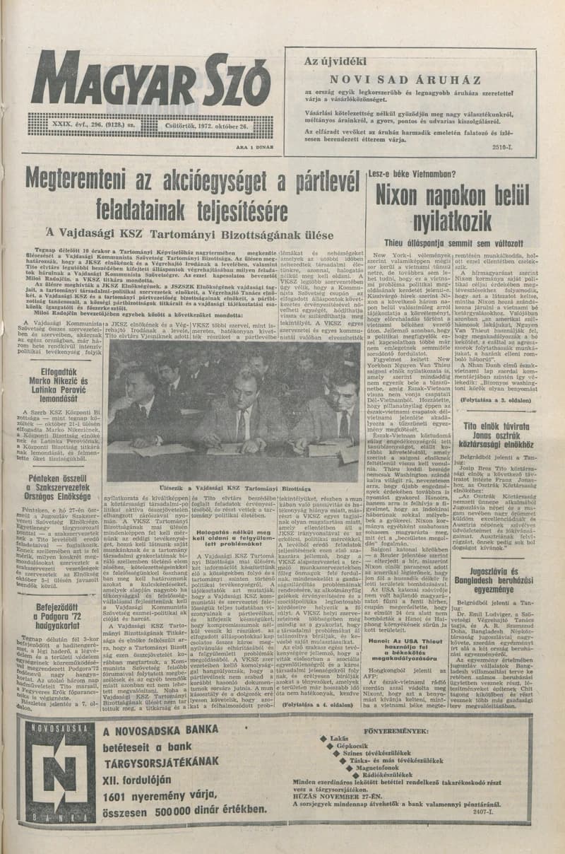 Magyar Szó, 29. évf. 1972. október 26. 296. sz. 1–16. oldal