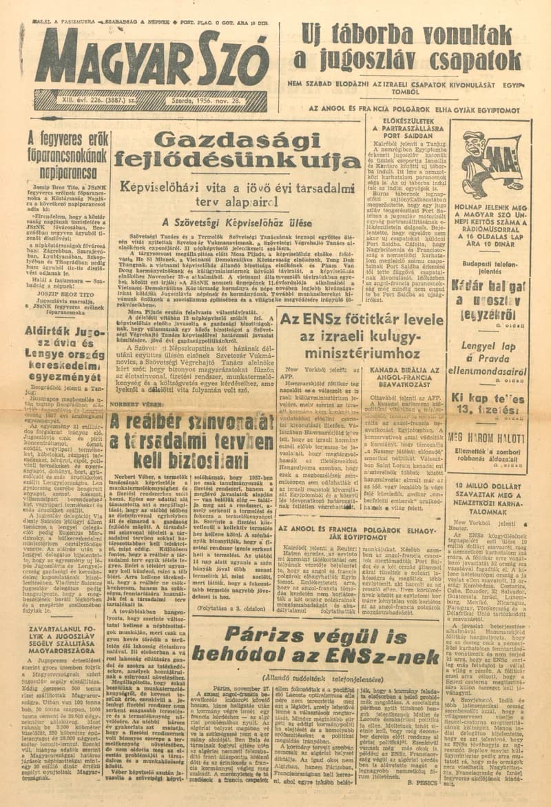 Magyar Szó, 13. évf. 1956. november 29. – december 1. 327. sz. 1–18. oldal