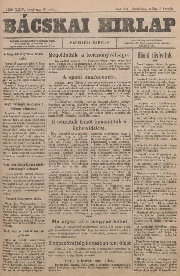 Bácskai Hirlap, 24. évf. 1920. május 5. 53. sz.