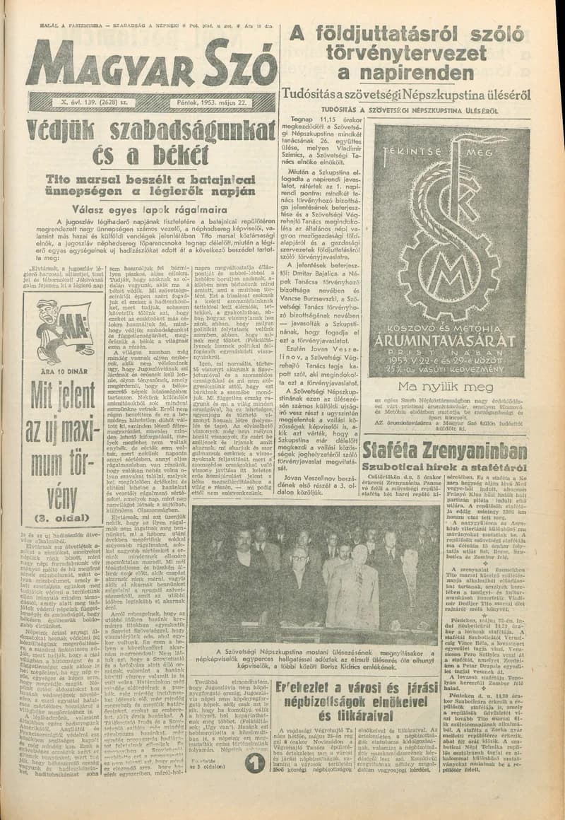 Magyar Szó, 10. évf. 1953. május 22. 139. sz. 1–10. oldal