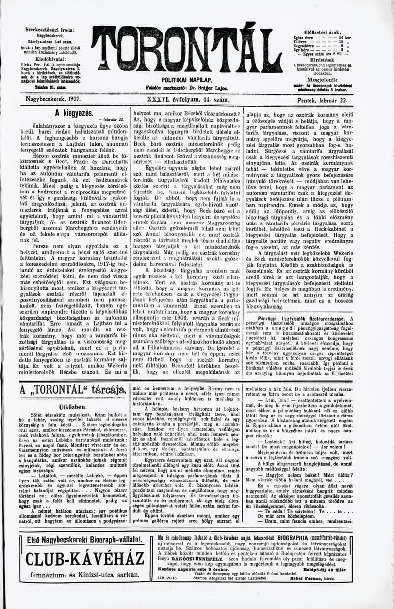 Torontál, 36. évf. 1907. február 22. 44. sz.