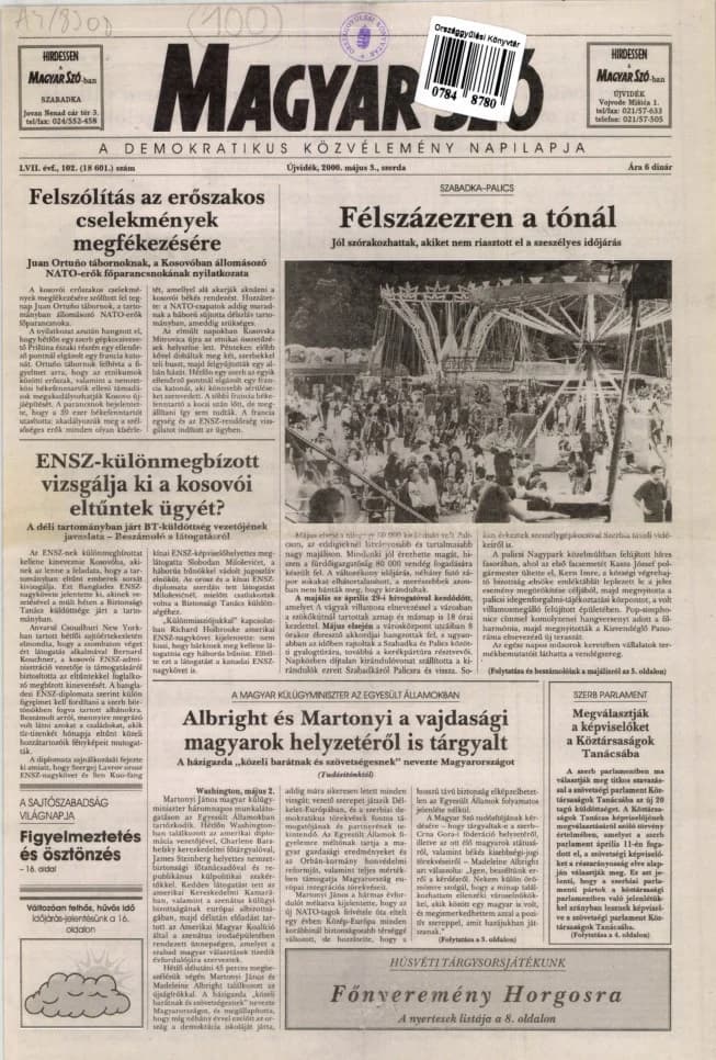 Magyar Szó, 57. évf. 2000. május 3. 102. sz. 1–16. oldal