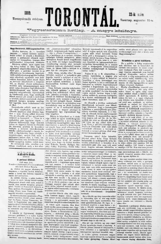 Torontál, 18. évf. 1889. augusztus 11. 32. sz.