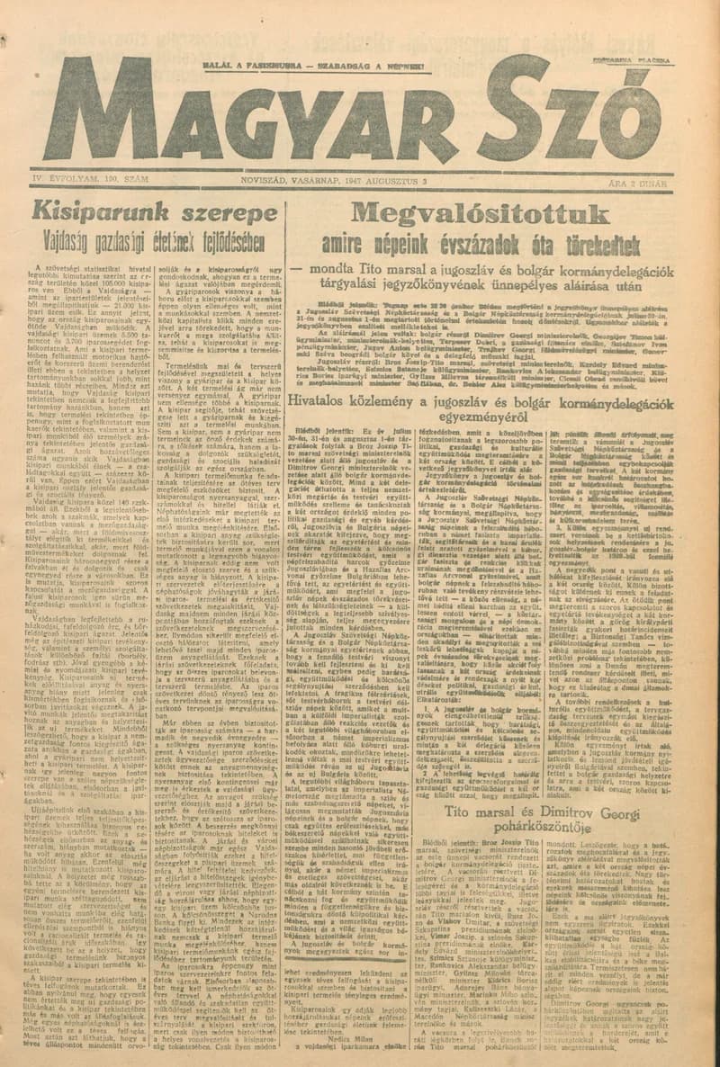 Magyar Szó, 4. évf. 1947. augusztus 3. 190. sz. 1–8. oldal
