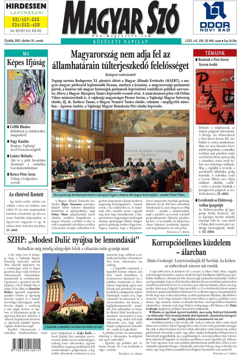 Magyar Szó, 69. évf. 2012. október 10. 236. sz. 1–20. oldal