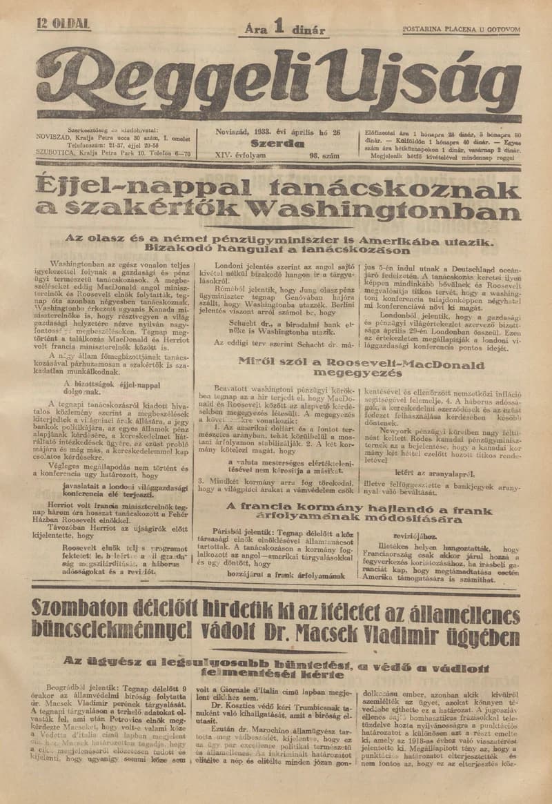 Reggeli Újság, 14. évf. 1933. április 29. 101. sz.