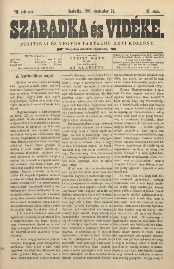Szabadka és vidéke II, 7. évf. 1899. szeptember 24. 39. sz.