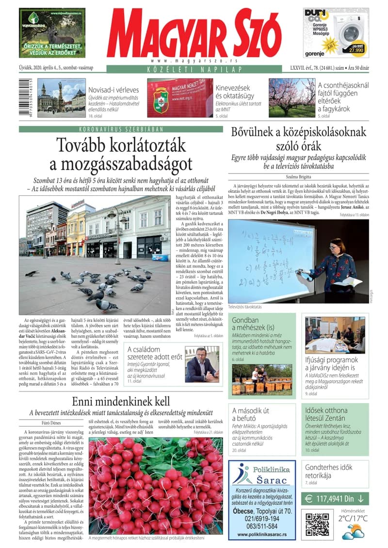 Magyar Szó, 77. évf. 2020. április 4. – 5. 78. sz. 1–32. oldal