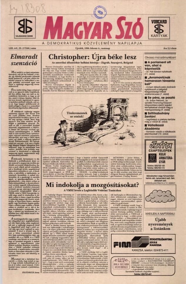 Magyar Szó, 53. évf. 1996. február 4. 29. sz. 1–24. oldal
