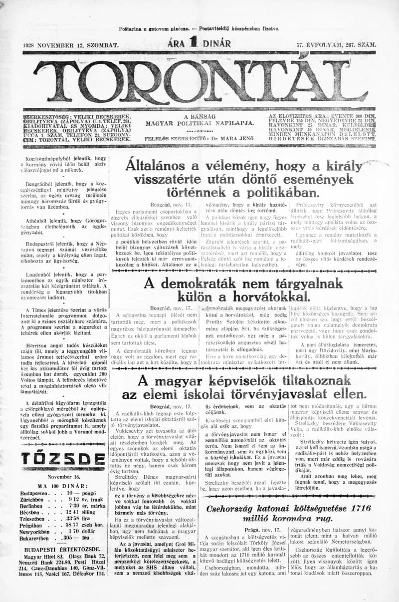Torontál, 57. évf. 1928. november 17. 267. sz.