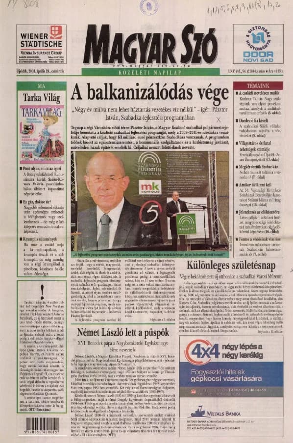 Magyar Szó, 65. évf. 2008. április 24. 94. sz. 1–20. oldal