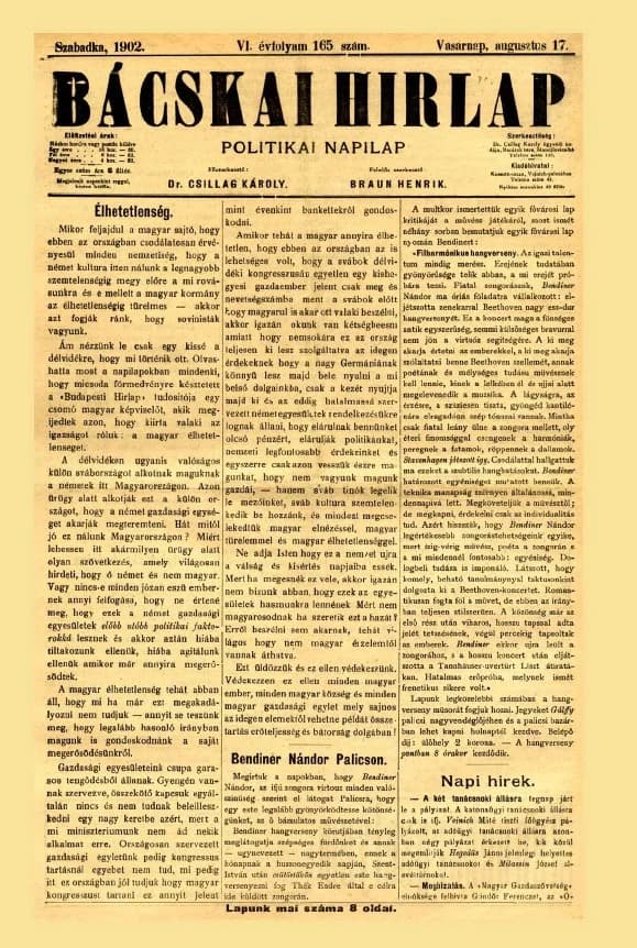 Bácskai Hirlap, 6. évf. 1902. augusztus 17. 165. sz.