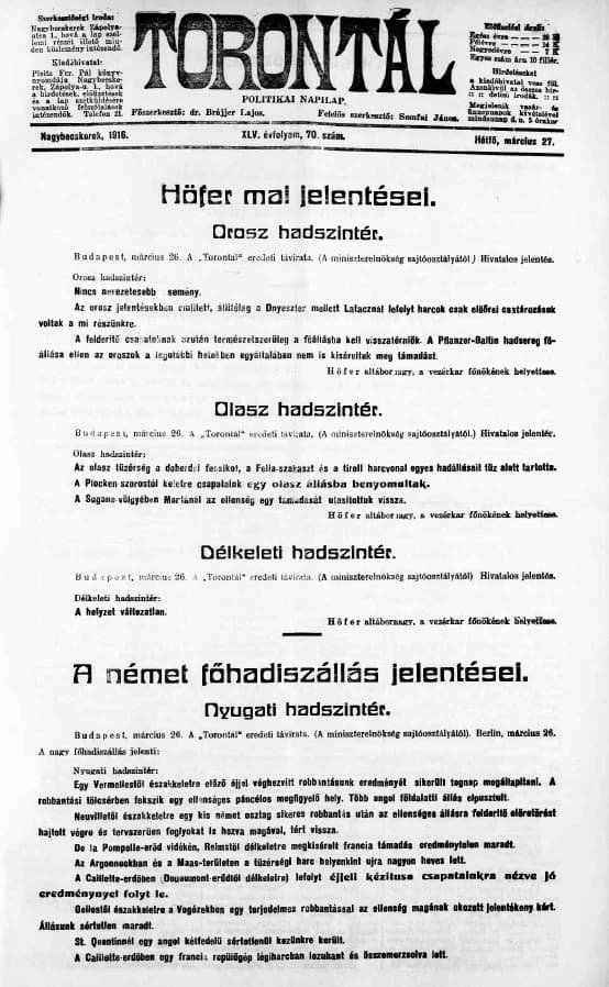 Torontál, 45. évf. 1916. március 27. 70. sz.