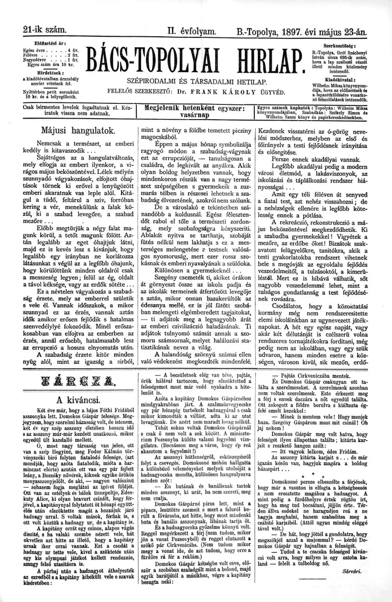 Bács-Topolyai Hirlap, 2. évf. 1897. május 23. 21. sz.