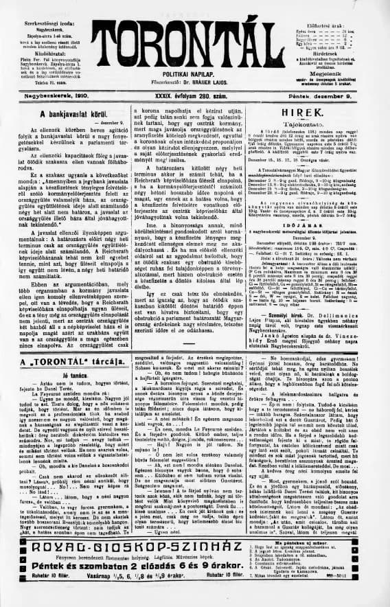 Torontál, 39. évf. 1910. december 9. 280. sz.