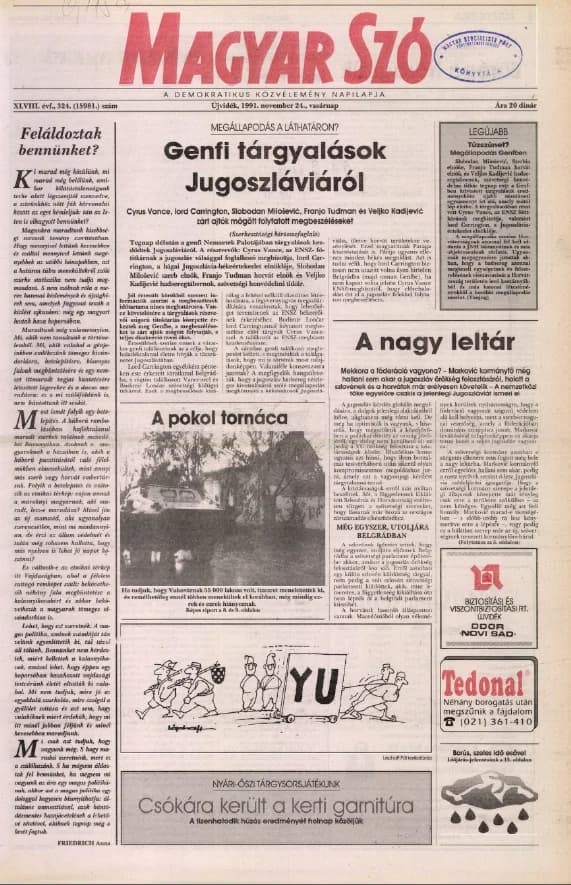 Magyar Szó, 48. évf. 1991. november 24. 324. sz. 1–28. oldal