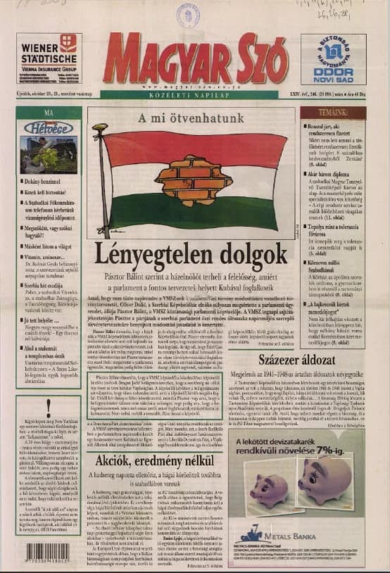 Magyar Szó, 64. évf. 2007. október 20. – 21. 246. sz. 1–36. oldal