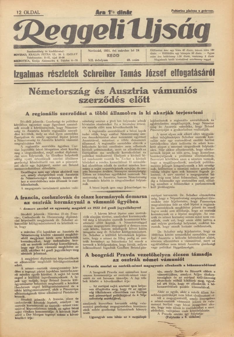 Reggeli Újság, 12. évf. 1931. március 24. 69. sz.