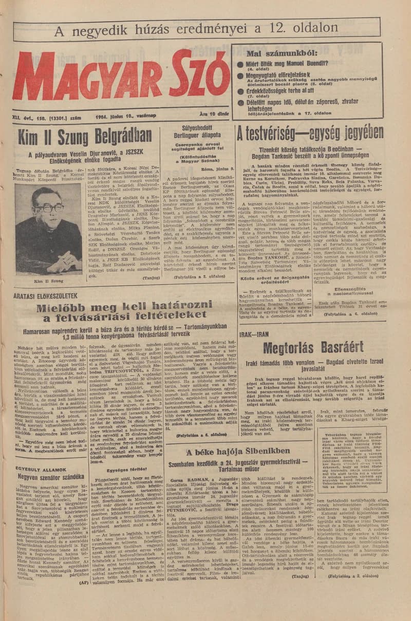 Magyar Szó, 41. évf. 1984. június 10. 158. sz. 1–32. oldal