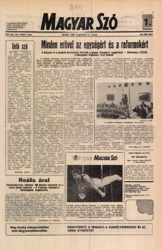 Magyar Szó, 45. évf. 1988. szeptember 21. 261. sz.