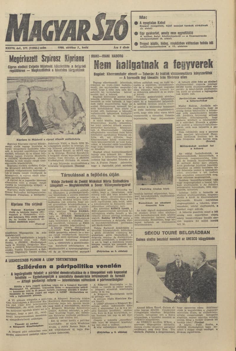 Magyar Szó, 37. évf. 1980. október 7. 277. sz. 1–20. oldal