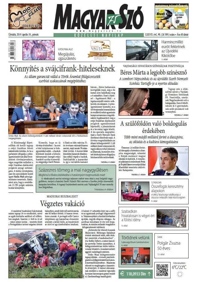 Magyar Szó, 76. évf. 2019. április 19. 90. sz. 1–16. oldal