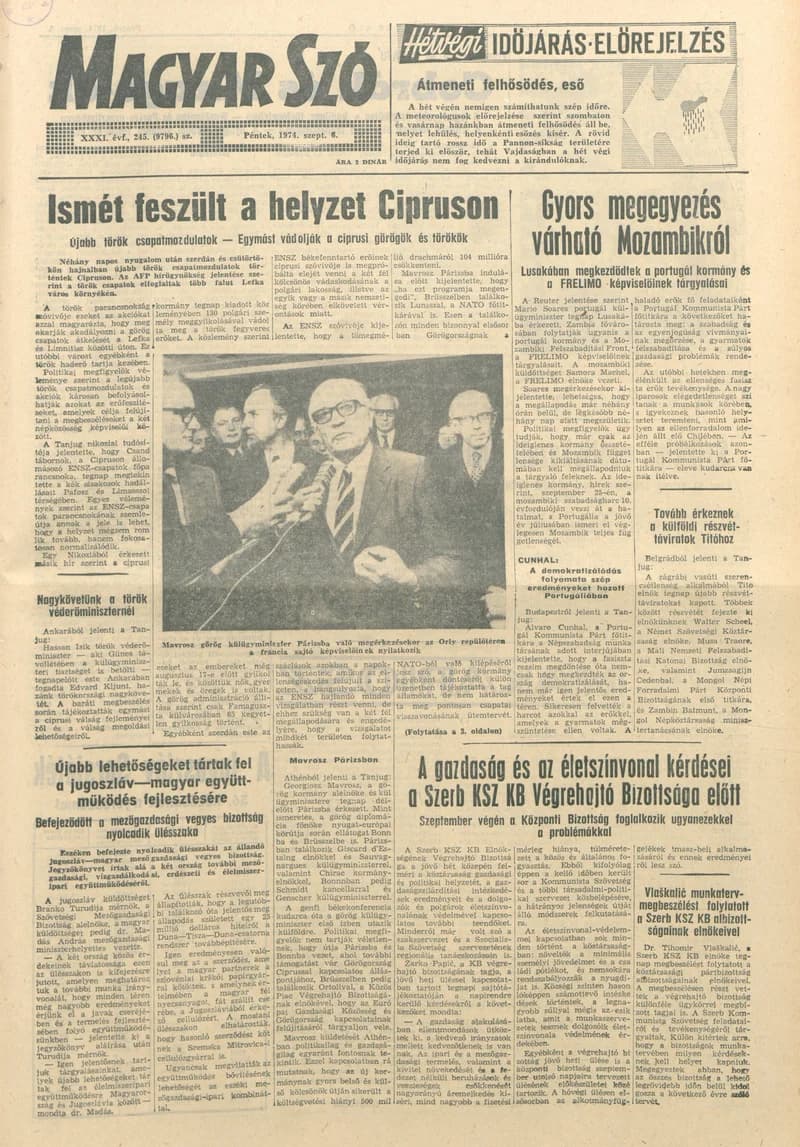 Magyar Szó, 31. évf. 1974. szeptember 6. 245. sz. 1–16. oldal