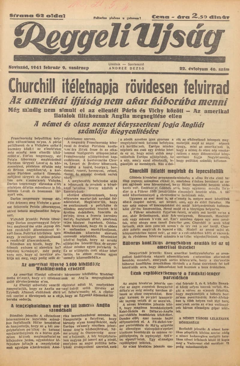 Reggeli Újság, 22. évf. 1941. február 9. 40. sz.
