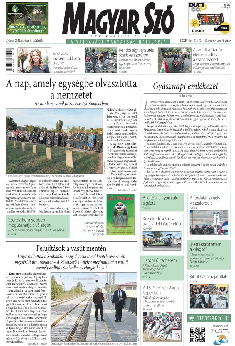 Magyar Szó, 79. évf. 2022. október 6. 233. sz. 1–20. oldal