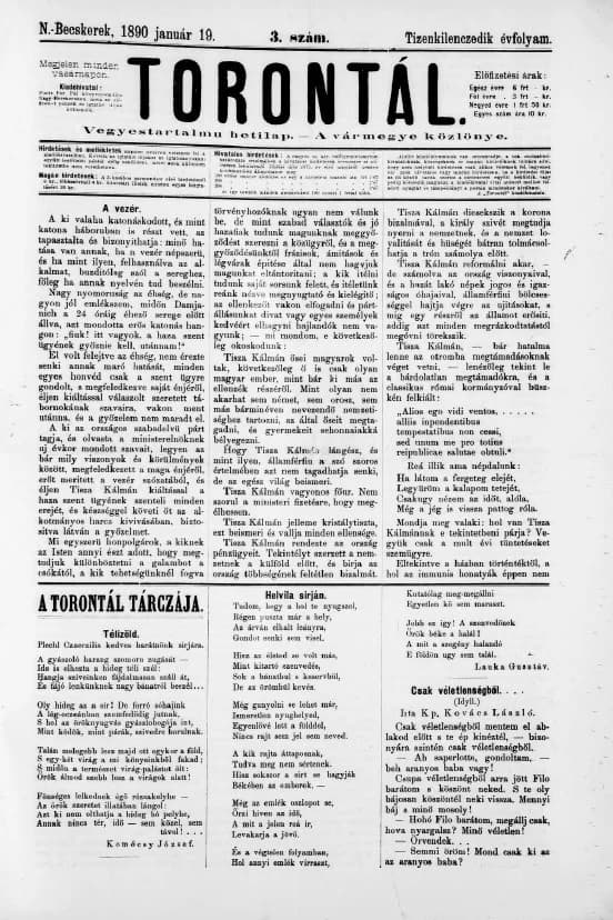 Torontál, 19. évf. 1890. január 19. 3. sz.
