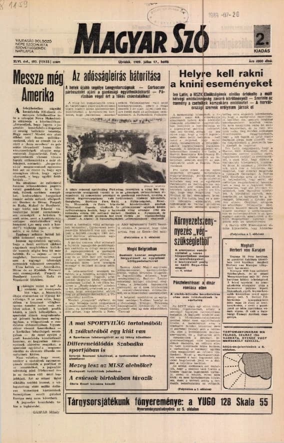 Magyar Szó, 46. évf. 1989. július 17. 193. sz. 1–16. oldal