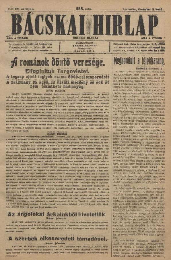 Bácskai Hirlap, 20. évf. 1916. december 5. 558. sz.