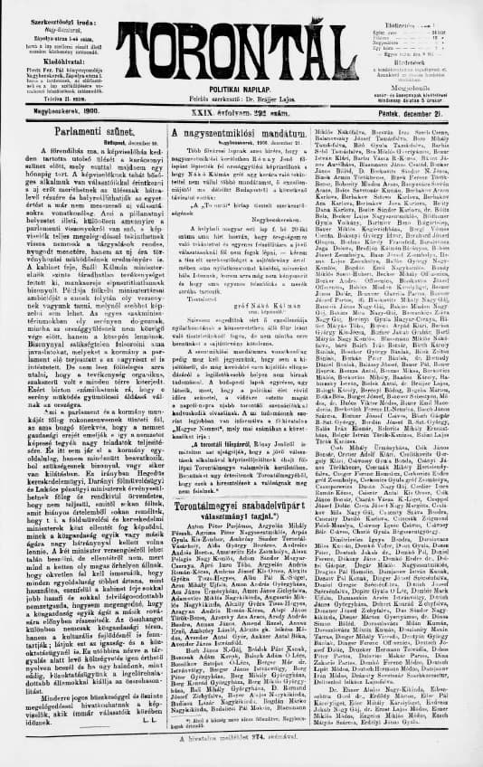 Torontál, 29. évf. 1900. december 21. 292. sz.