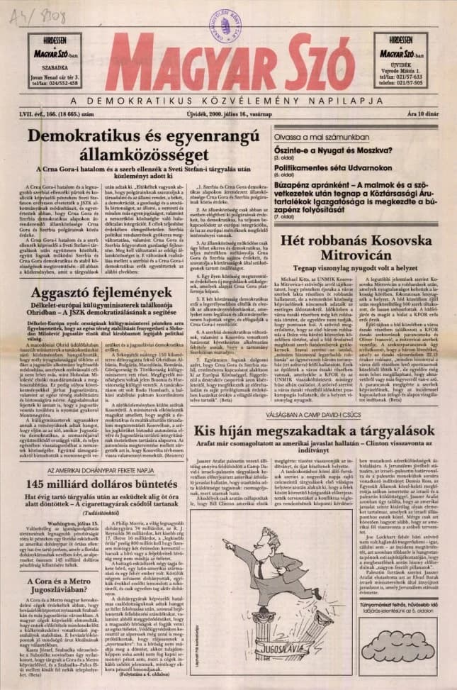 Magyar Szó, 57. évf. 2000. július 16. 166. sz. 1–24. oldal
