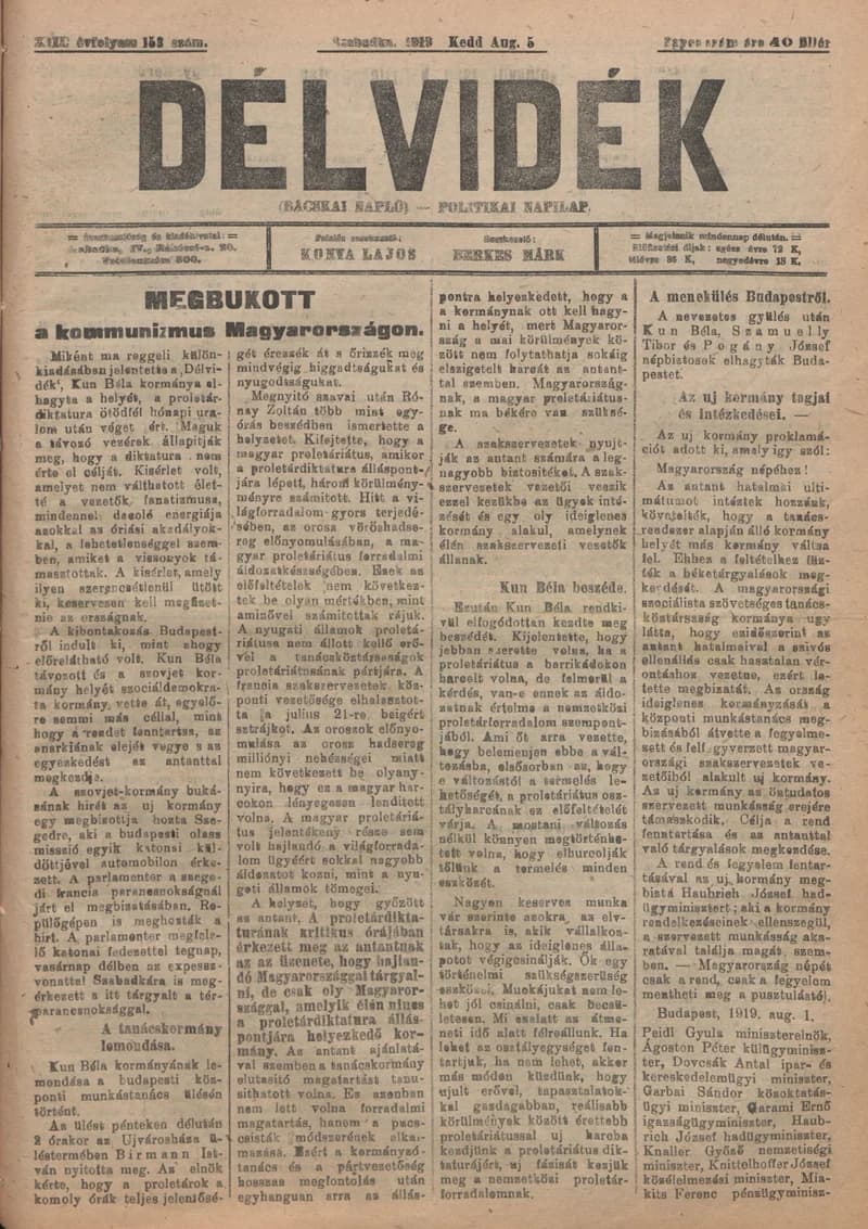 Délvidék, 13. évf. 1919. augusztus 5. 153. sz.