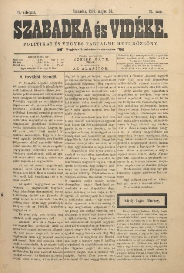 Szabadka és vidéke II, 4. évf. 1896. május 24. 21. sz.