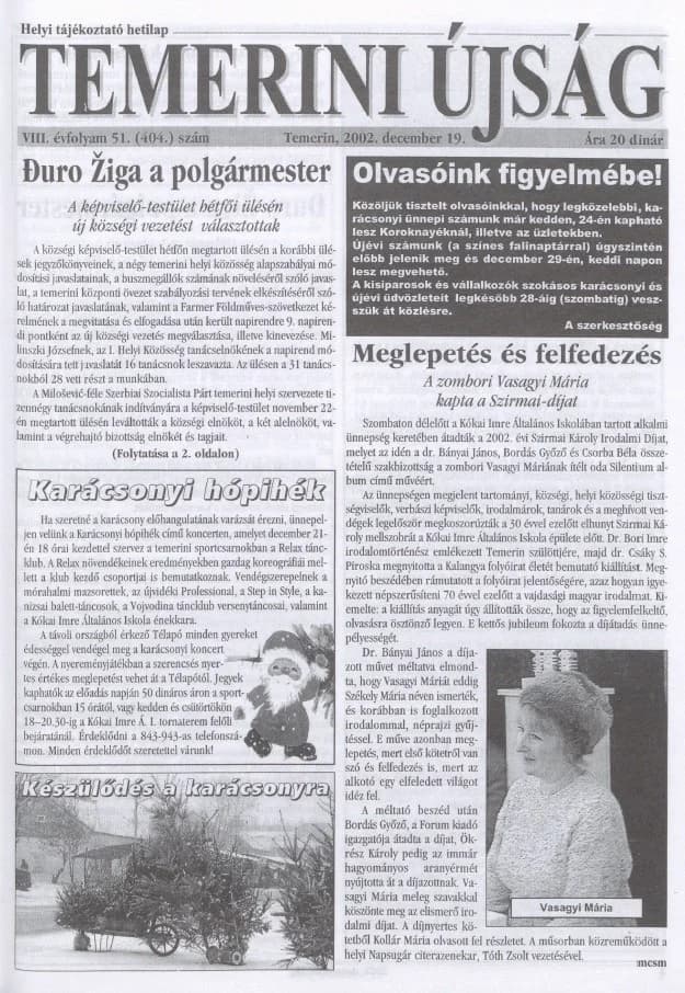Temerini Újság, 8. évf. 2002. december 19. 51. sz.