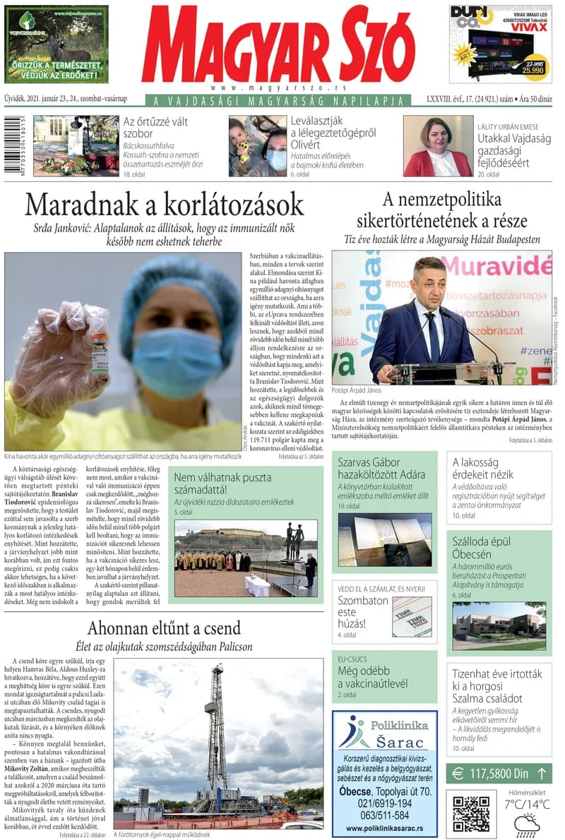 Magyar Szó, 78. évf. 2021. január 23. – 24. 17. sz. 1–42. oldal