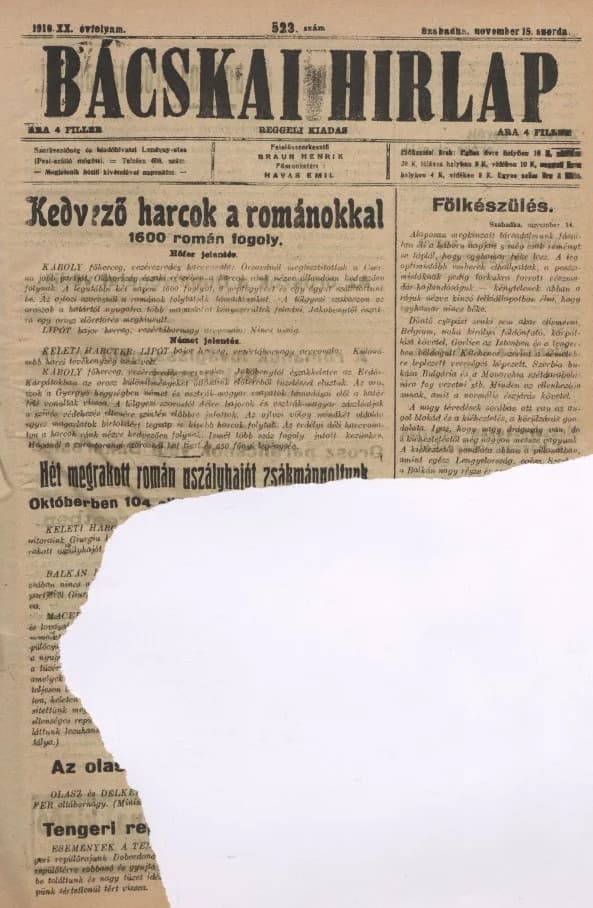 Bácskai Hirlap, 20. évf. 1916. november 15. 523. sz.