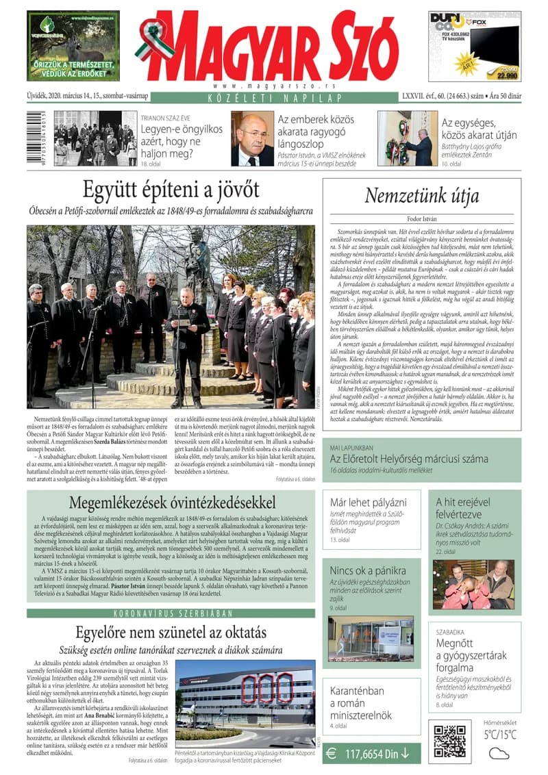 Magyar Szó, 77. évf. 2020. március 14. – 15. 60. sz. 1–32. oldal