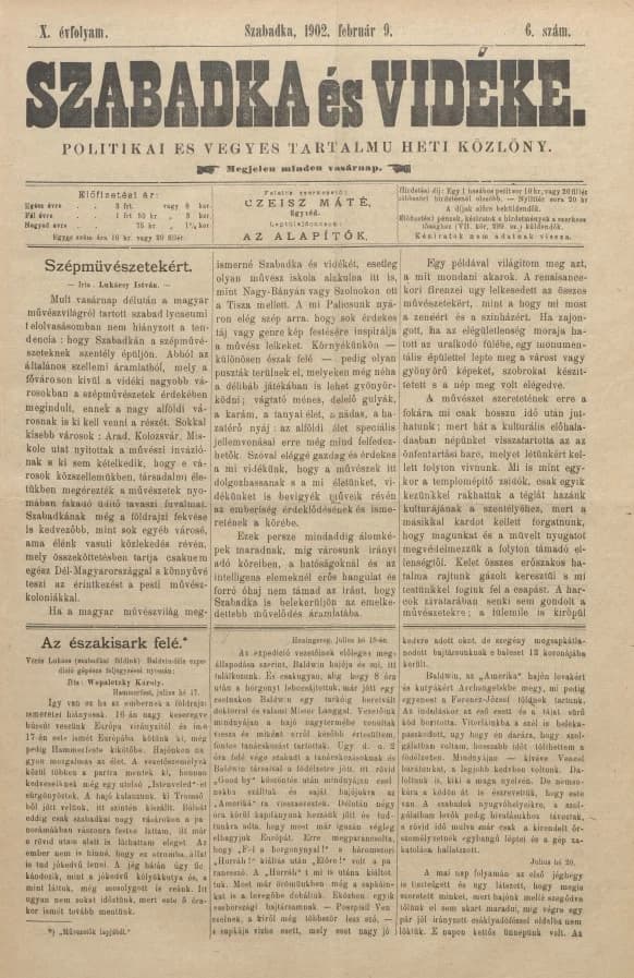 Szabadka és vidéke II, 10. évf. 1902. február 9. 6. sz.