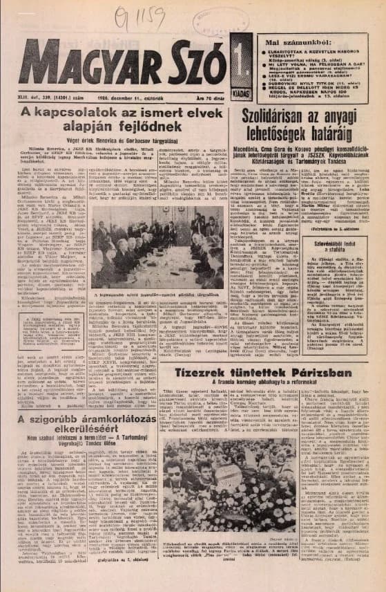 Magyar Szó, 43. évf. 1986. december 11. 339. sz. 1–20. oldal