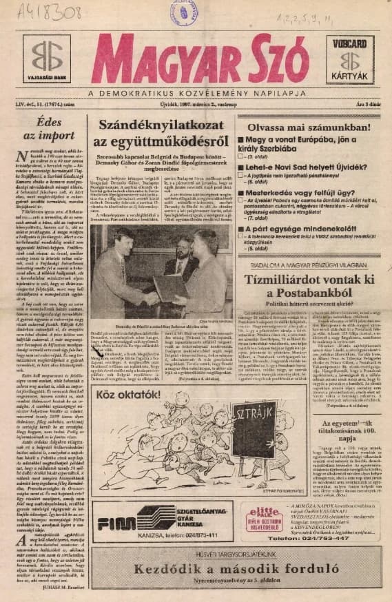 Magyar Szó, 54. évf. 1997. március 2. 51. sz. 1–24. oldal
