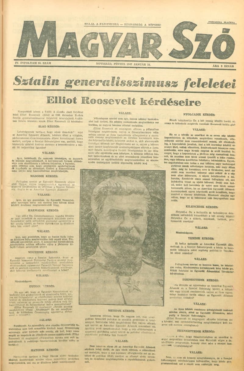 Magyar Szó, 4. évf. 1947. január 24. 20. sz. 1–6. oldal