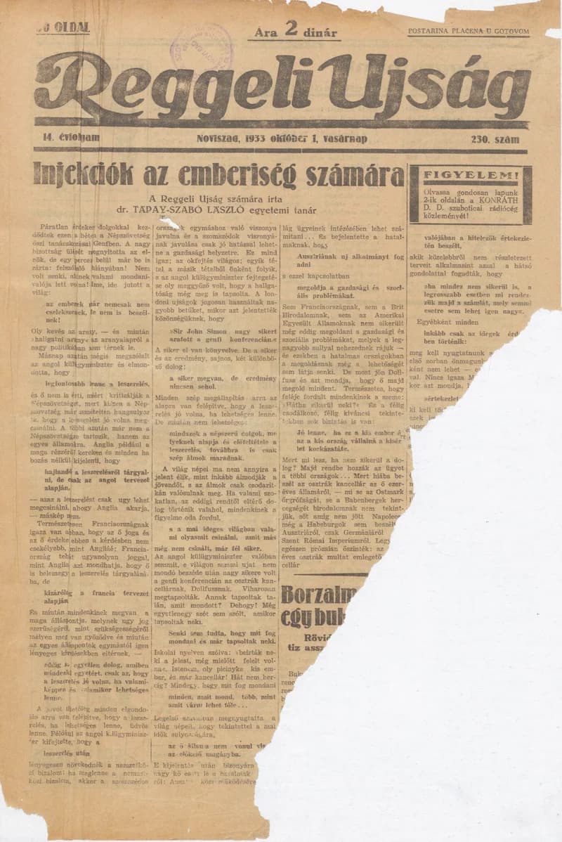 Reggeli Újság, 14. évf. 1933. október 1. 230. sz.