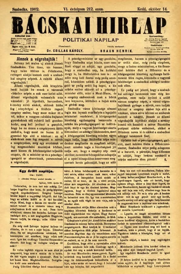 Bácskai Hirlap, 6. évf. 1902. október 14. 212. sz.