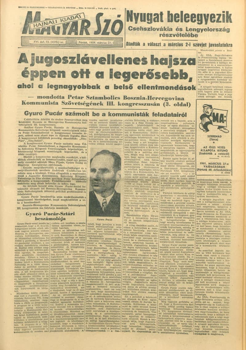 Magyar Szó, 16. évf. 1959. március 27. 72. sz. 1–20. oldal